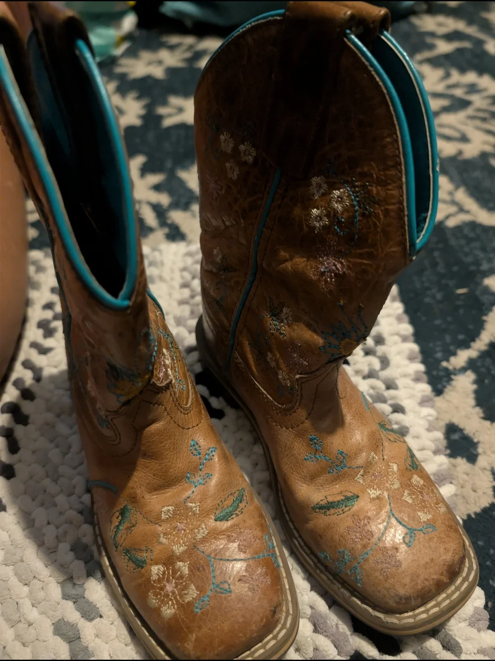 Smoky Style Brown Kids Cowboy Boots with Turquoise Accents